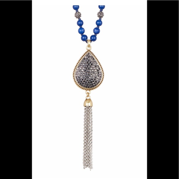NWT Lucky Brand Pave Lapis Teardrop Necklace - Picture 1 of 1
